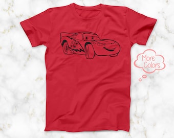 Cars Lightning McQueen T-Shirt, Lightning McQueen 95 Outline Tee, Disney Cars Toons T-Shirt, Available in 6 T-Shirt Colors