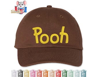 Pooh Embroidered Dad Hat, Adjustable Adult & Youth Sizes, Variety of Cap and 80 Stitch Colors, Low Profile Hat