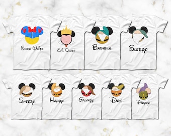 Seven Dwarfs Mickey Ears T-Shirts, 7 Dwarfs Disney Shirts, Snow White, Evil Queen, Bashful, Sleepy, Sneezy, Happy, Grumpy, Doc, Dopey