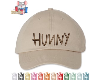 Pooh Hunny Embroidered Dad Hat, Adjustable Adult & Youth Sizes, Variety of Cap and 80 Stitch Colors, Low Profile Hat