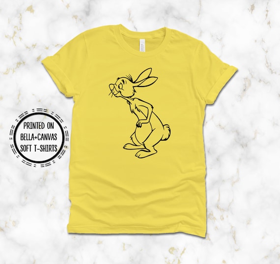 Rabbit Outline T-Shirt, Printed on Bella Canvas T-Shirts, Winnie the Pooh  and Friends Cartoon Outline Print, Adult Unisex, Yellow Color Tee