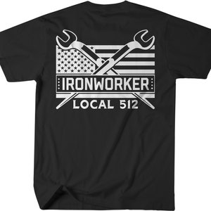 American Flag Ironworker T-Shirt, Crossed Spud Wrench, Local 512