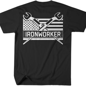 American Flag Ironworker T-Shirt, Crossed Spud Wrench, Ironworker