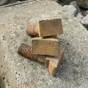 SET of 2 railroad bolts, rusted screws, metalcraft supplies, rustic decoration, old railroad spikes, railways vintage bolts, antique spikes.