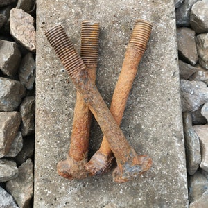 Extra Rusty old bolts SET of 2, rusted screws, rustic decoration, old railroad spikes, railroad  bolts, corrosion patina screws.
