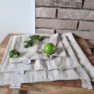 Set of 3 Reusable Produce Bags/Linen Produce Bags/Reusable Grocery Bags/Linen Drawstring Bag/Vegetable Bag/Fruit Bag/Sustainable Bag