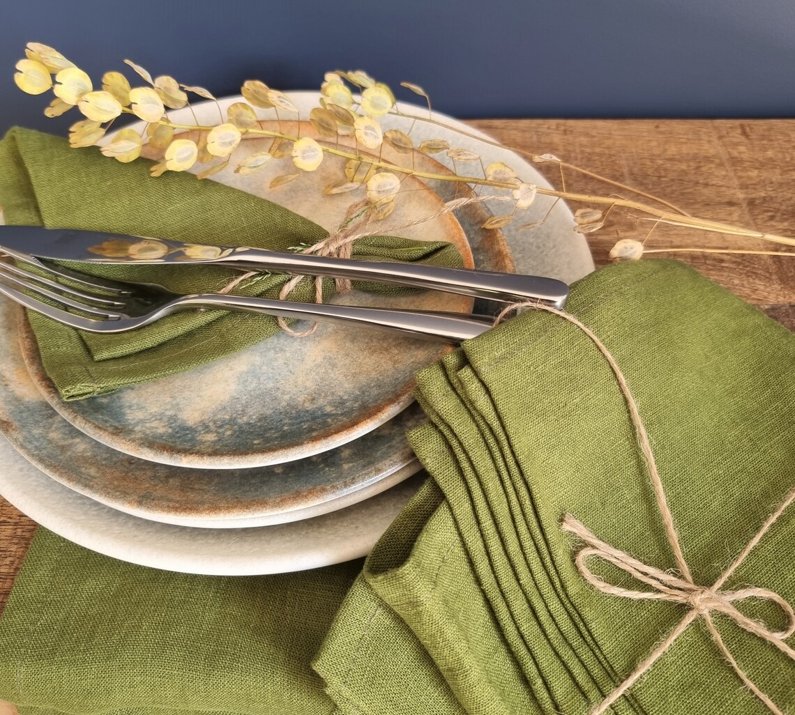 Moss Green Linen Napkins/cloth Napkins/wedding Napkins/table Etsy
