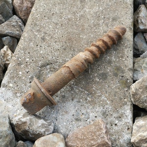 Iron railroad bolt,  rusted screws, metalcraft supplies, old railroad spikes, railways vintage bolts.