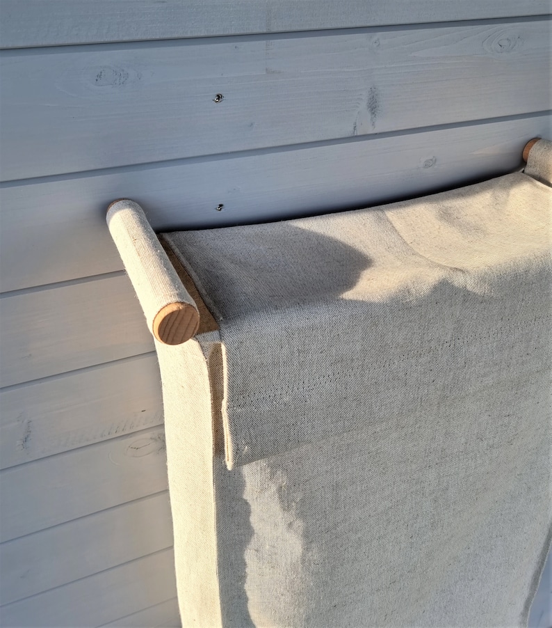 Cesta de lavandería colgante de lino con ganchos de madera de haya imagen 4
