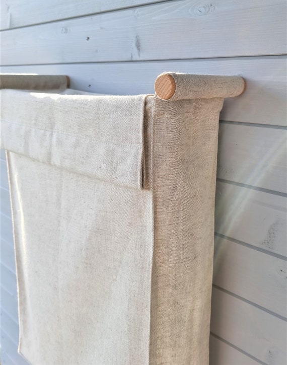 Linen Hanging Laundry Basket with Beech Wood Hooks