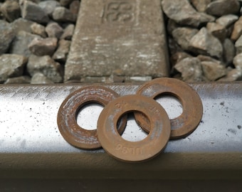 Rusty washer SET of 10, rusted railroad iron, rustic decoration, old railroad spikes, railroad  bolts, corrosion patina washer.