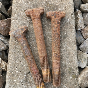 Rusty old bolts SET of 2, rusted screws, rustic decoration, old railroad spikes, railroad  bolts, corrosion patina screws.