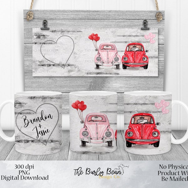 Personalized Love Bug White Birch Wood Valentines Day Gift Candle Holder Coffee Mug Cup digital download PNG DBG Driven By Graphics