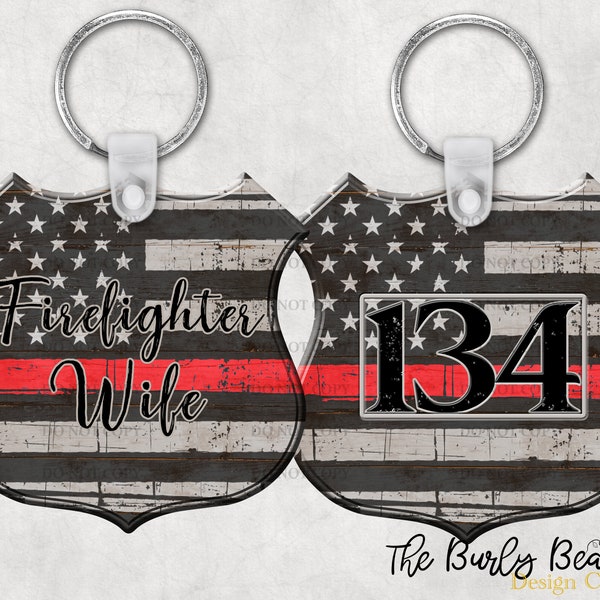 Firefighter Wife American Flag Red Blue Line Badge Number Personalized Police Firefighter Badge Key Chain Mama Llama Designs 19