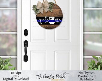 Personalized Welcome Blue Line Stripe Support Our Police  Officers Police Wife 12.5" Round Door Hanger digital download PNG Aparecium