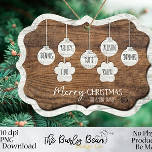 Rustic Farmhouse Style Barn Wood Family Name Personalized Paw Print Pet Merry Christmas Wood Square Ornament digital download PNG