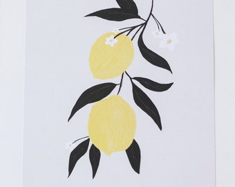 Lemon Print - Nursery Decor, Wall Decor, Wall Art, Botanical Print, Fruit Print, Botanical Art