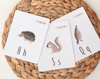 Animal Alphabet Cards | ABC Flashcards, Montessori, Alphabet Flashcards, Nursery Decor, Playroom Decor, Homeschool
