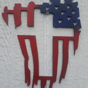 Tattered american flag cross metal sign