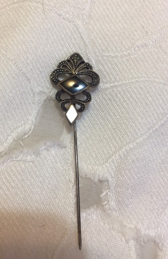 Victorian Art Deco stick pin 925 sterling silver - image 3