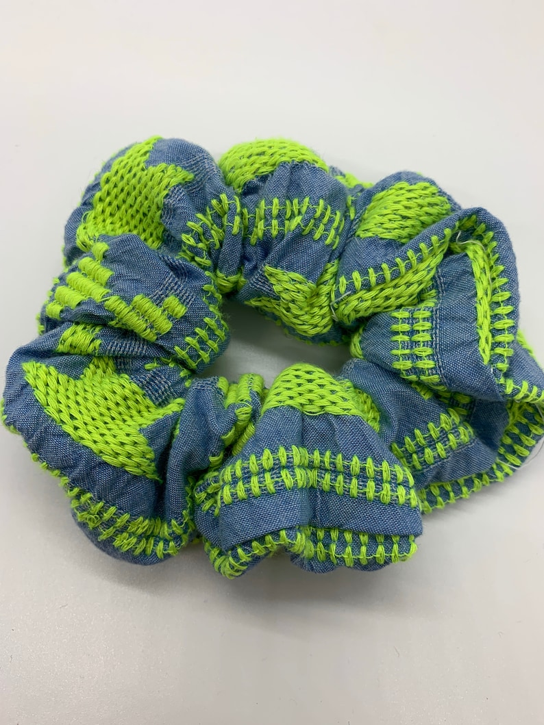 Green and Blue Denim Scrunchie