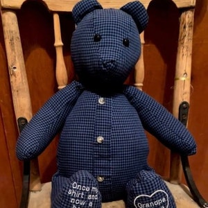 Memory bear/shirt bear/keepsake bear/Memorial bear/memory stuffed animal/personalized bear/personalized stuffed animal/bear made from shirt