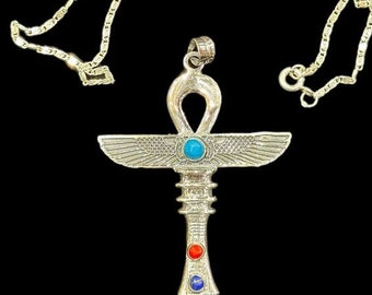 Colgante Ankh de plata: amuleto egipcio de la llave de la vida con escarabajo