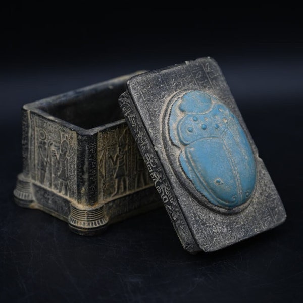 Scarab Box with Egyptian Gods | unique Egyptian jewelry Box | sculpture Egyptian stuff ancient Egyptian mythology | Egyptian Handmade