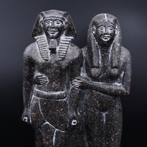 Menkaure Unique statue for the Egyptian king with his wife Replica Handcrafted black stone made ancient Egyptian antiquities mythology