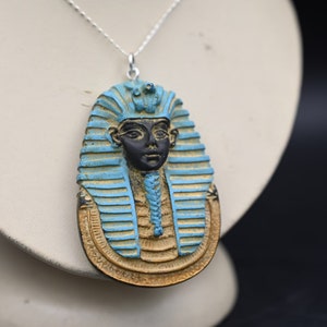 Pretty Amulet Golden Pharaoh Tutankhamun&#39;s Head Egyptian King | ancient Egyptian antiques handmade museum pieces sculptures Egyptian statues