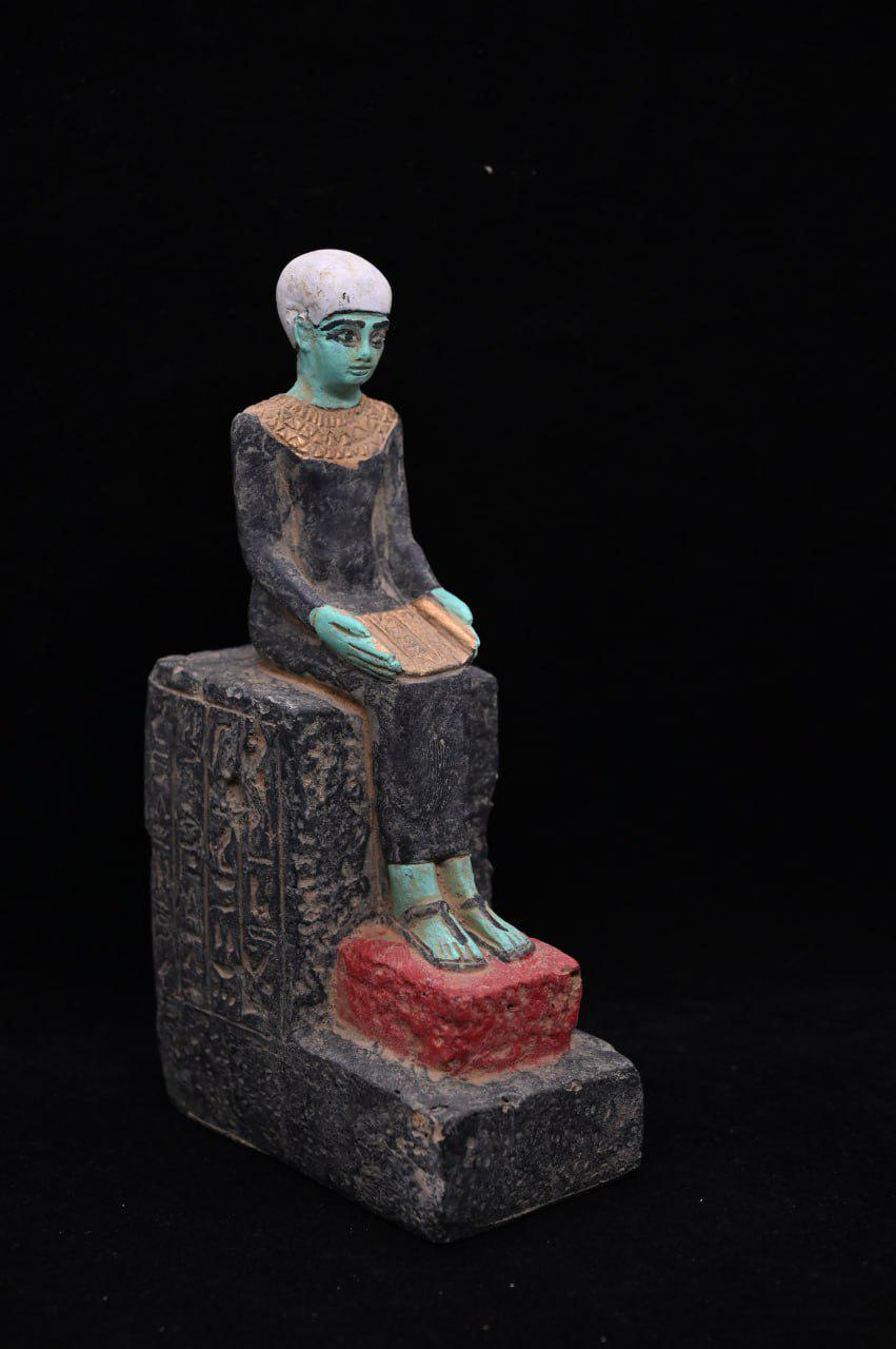希少な古代エジプトのイムホテプ像 - ファラオの石造アンティーク装飾