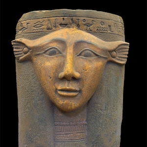 Ancient Egyptian Hathor Mask Wall Art - Hand Carved Wood Sculpture - Goddess of Love ,Beauty in ancient Egypt - Museum Replica Made in Egypt