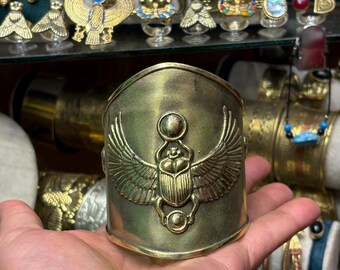 Handmade Winged Scarab Cuff Bracelet – Egyptian Protection Amulet