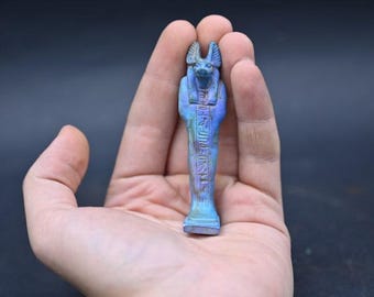 Estatua egipcia de porcelana Ushabti: Anubis, Bastet y Sekhmet