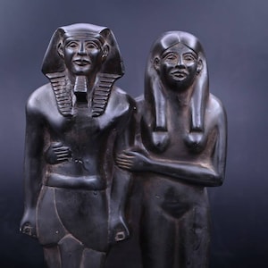 Menkaure unique statue Egyptian king with his wife Replica Handcrafted black stone made ancient Egyptian antiquities mythology
