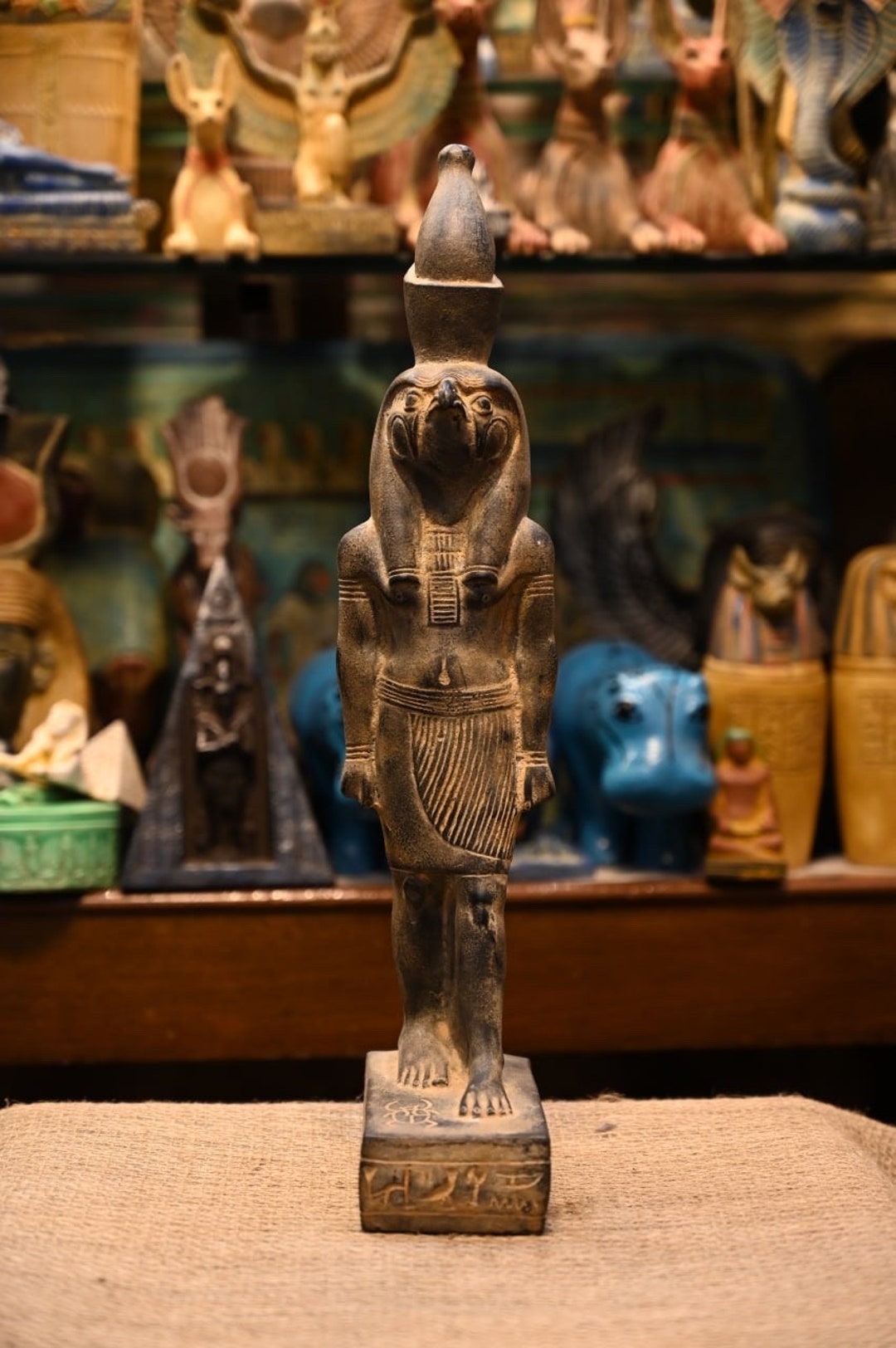 Egyptian Statue of God Horus Made From Solid Stone Covered by Lapis ...