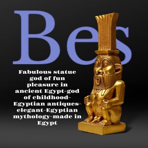 Bes-fabulous statue of god of fun pleasure in ancient Egypt-god of childhood-Egyptian antiques-stone-sculpture Egyptian diety/gods-mytho