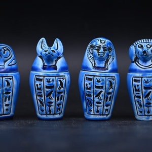 Little Canopic jars,Canopic vess four son's of Hours principal gods of protection in the ancient Egyptian mythology,religion Handcrafted eg