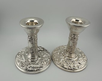 Antique Broadway & Co British Sterling Silver Filled/Weighted Candle Holders Beautiful Ornately designed