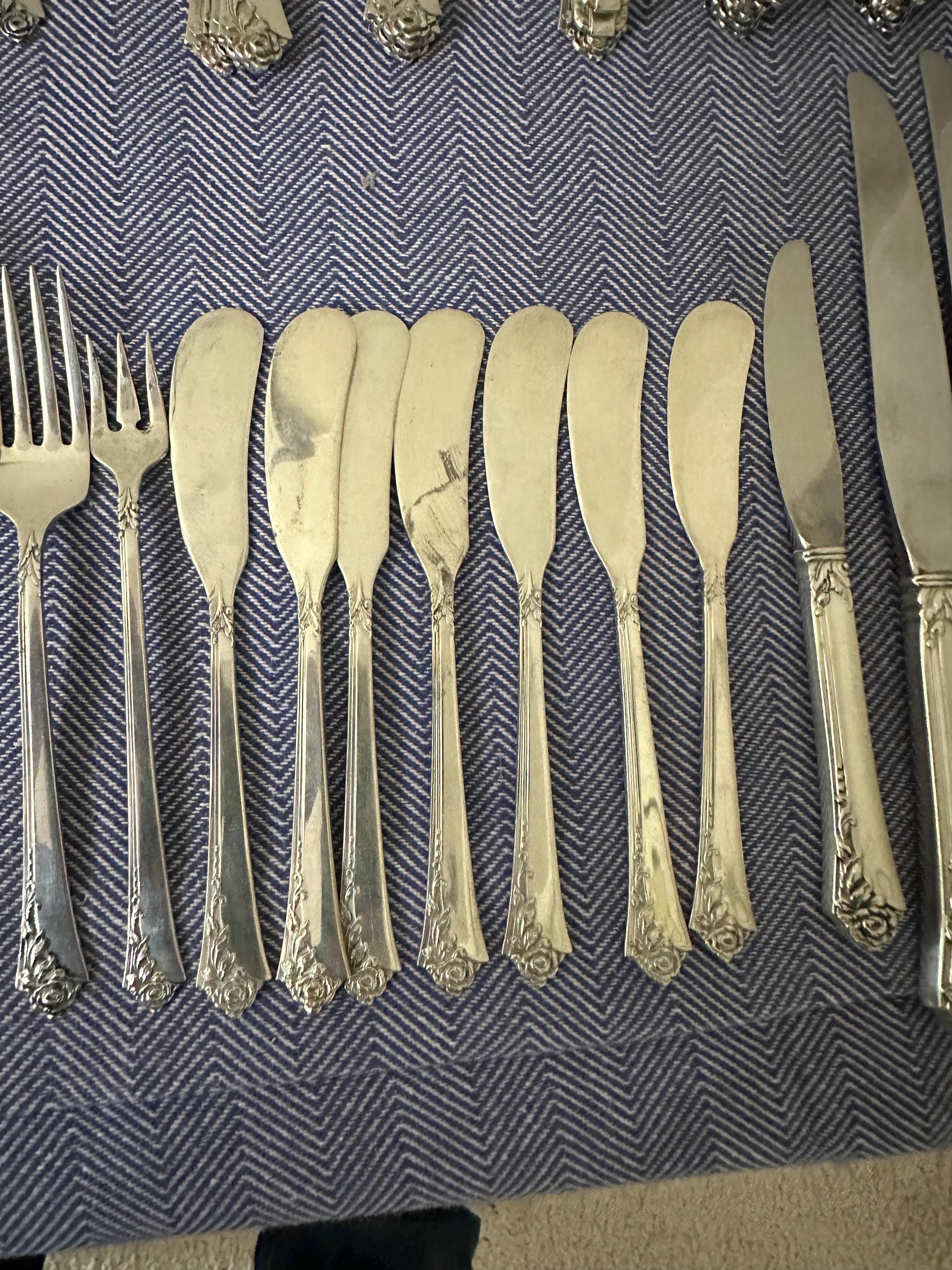 59 Piece Heirloom Sterling Silver Damask Rose Pattern Silverware Set - Etsy