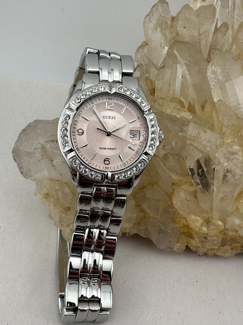 Guess Waterpro Ladies Watch: Pink Dial, Rhinestone Bezel, 100M Water Resistance image 1