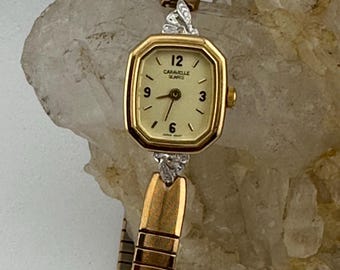 Vintage Caravelle by Bulova Gold-Tone Octagon Watch with Diamond Accents