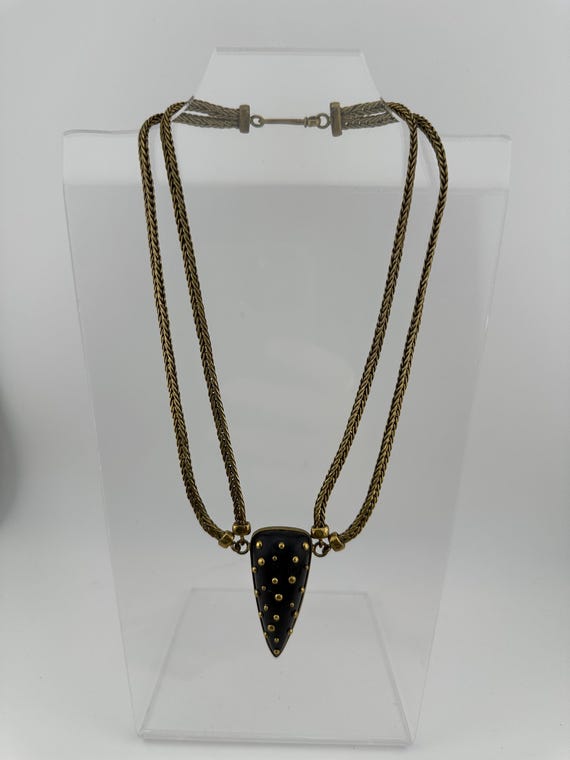 Unique Softened Brutalist Movement Artisan Brass & Wood Necklace