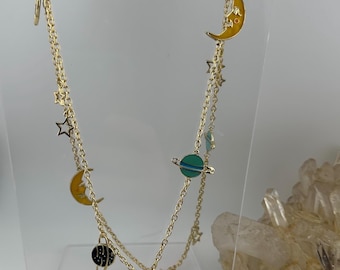 Vivienne Westwoods iconic Celestial Planets Orb Necklace 1980s Long 40” Chain 20” Drop