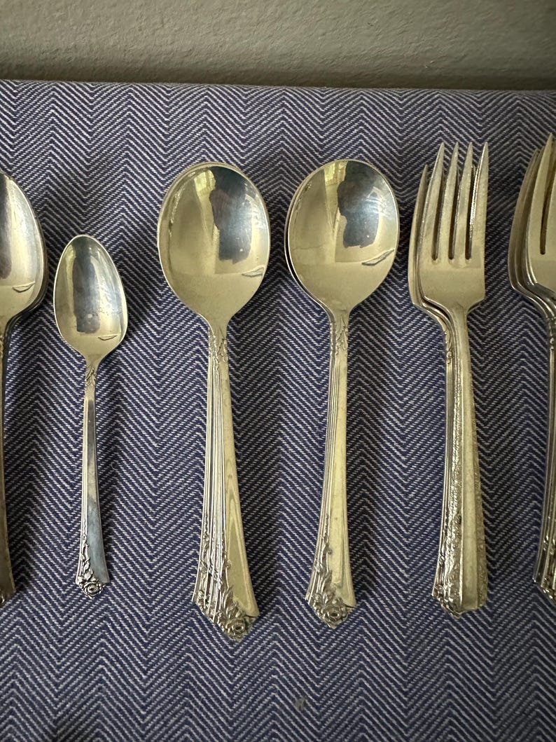 59 Piece Heirloom Sterling Silver Damask Rose Pattern Silverware Set - Etsy