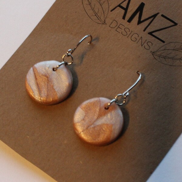 Tan Marbled Polymer Clay Earrings