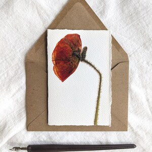 Conjunto de papelaria de papoula prensada | Cartões dobrados em branco | Papelaria de flores silvestres decoupaged