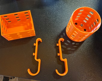 Traeger Grill Accessories, sauce and spice tin holder with tool hanging clips.