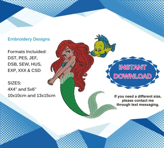 Embroidery Machine Design The Little Mermaid, Ariel and Automatic  Embroidery Design