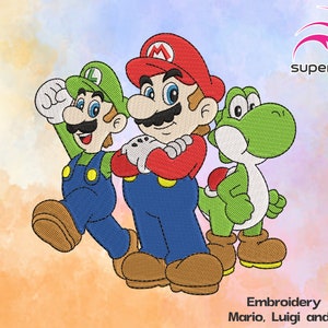 Mario Luigi und Yoshi Maschinenstickerei Design. Automatisches Stickdesign